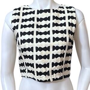 Bel Kazan Linen Top Tank Zipper Back Geometric Black Beige Size XS